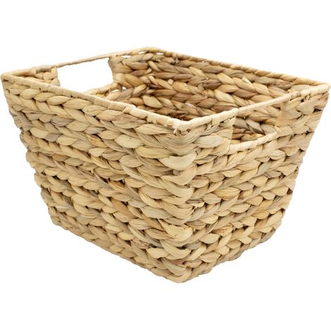 Panier de rangement poignées jacinthe d'eau naturelle 28 x 23 x 18 cm (1/5)