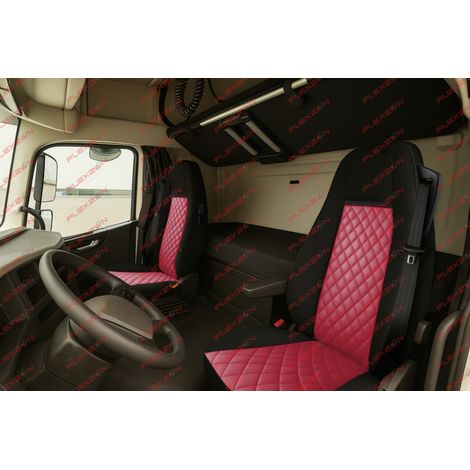 FLZ.TAP1207SSG Komplettset 1+1 Sitzbezüge aus Kunstleder für VOLVO FH12 EURO 5 2006-2015 - rot-schwarz