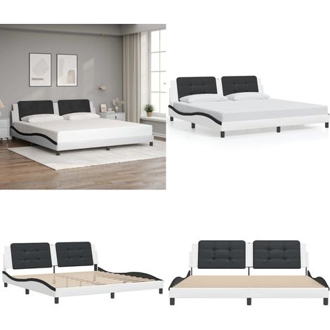 Bettgestell ohne Matratze "Zadar" Weiß und Schwarz 200x200 cm Kunstleder - Kopfteil - Kunstlederbett (1/5)