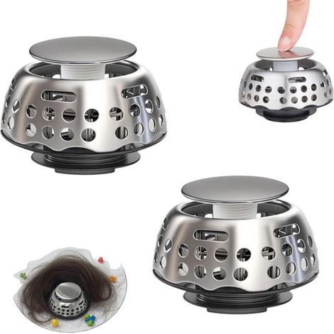 2 piezas, Tapón para lavabo, Colador de desagüe, Tapón, Lavabo, Tapón de bañera emergente con filtro, Recolector de pelo para desagüe de ducha (1/5)