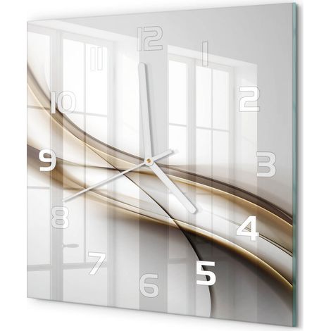 Horloge Murale Carrée Sans Cadre en Verre Trempé Silencieuse et Moderne Vague brune 30x30 cm (1/5)