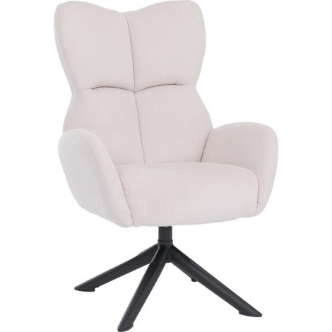 [NEUWERTIG] Loungesessel HHG-533, Cocktail-/Polster-/Relaxsessel Sessel Loungestuhl, drehbar Metall Cord (320g/m²) creme