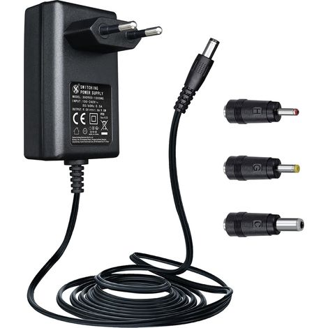 Adaptateur Secteur 9 V 1 A/1000 mA, câble de 1,8 m, avec 3 Prises CC, convertisseur CA/CC 9 W pour Arduino UNO Mega, caméra, routeur, Haut-Parleur, polarité Positive au Centre (1/5)
