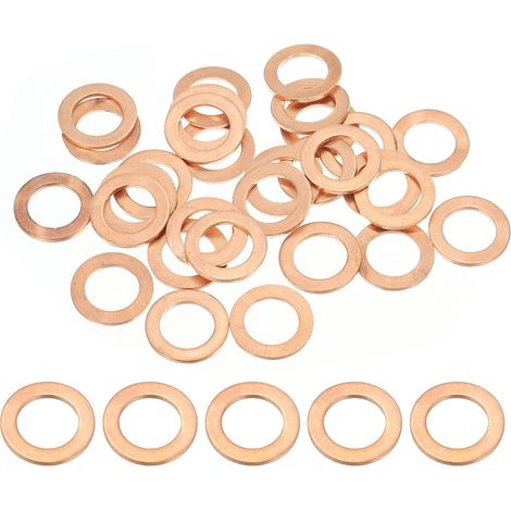Joint Cuivre M14, 30 Pièces 14mm ID 22mm OD 1.5mm D'Épaisseur Rondelle Plate Métrique pour Vis Boulon Bouchons de Vidange D'Huile (1/5)