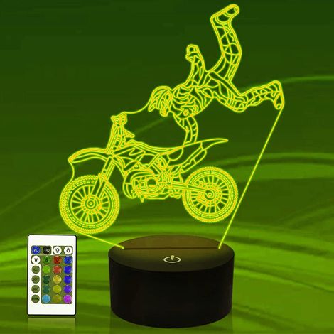 Veilleuse 3D en forme de moto ou de voiture, illusion d'optique, 16 couleurs changeantes, lampe de table décorative, cadeau, base plate en acrylique et ABS, câble USB, jouet (1/3)