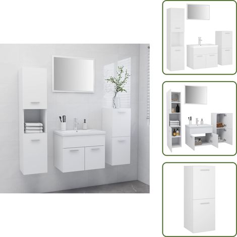 The Living Store Set Mobili da Bagno Bianco in Legno Multistrato - Armadietto lavabo