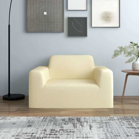 332944 vidaXL Stretch Couch Slipcover Cream Polyester Jersey (1/5)