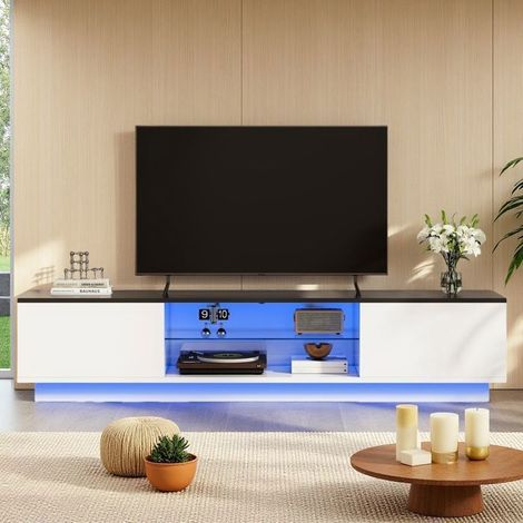 Meuble TV - Design Scandinave - 160 cm - Éclairage LED Intelligent - 3 Espaces de Rangement (1/5)