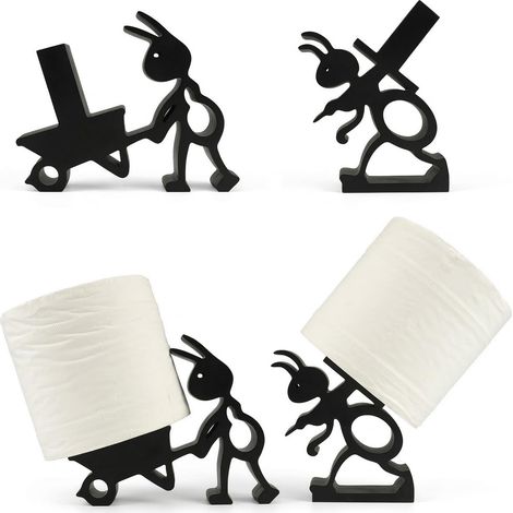 Lot de 2 Porte-Papier Toilette Design Fourmi - Support Rouleau WC Rigolo (Modèles Fourmi à l'Épée et au Chariot) - Décoration Insolite pour Salle de Bain et Cuisine (1/5)