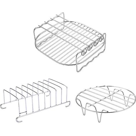 Accessoires pour friteuse à air chaud : Ensemble de 3 grilles pour friteuse à air chaud, support métallique double couche de 18 cm (7 pouces) pour ustensiles de cuisine (1/4)