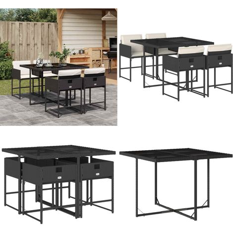 Set da Pranzo da Giardino 5 pz Nero con Cuscini in Polyrattan - Sedie da giardino - Tavolo da giardino