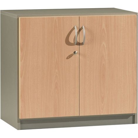 Armoire Basse de Bureau 2 Portes Hêtre Alu (1/2)