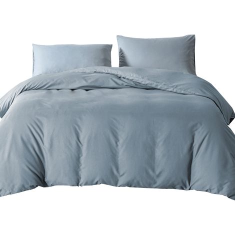 Parure de lit King Size avec Housse de Couette et 2 taies d'oreiller en Microfibre de Polyester Douce Bleu Gris (1/5)