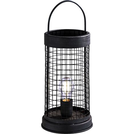 Lampada da tavolo Lampada da tavolo camera da letto nera Lanterna retrò a griglia E27, metallo nero, 1x presa E27, LxLxH 18x18x44 cm