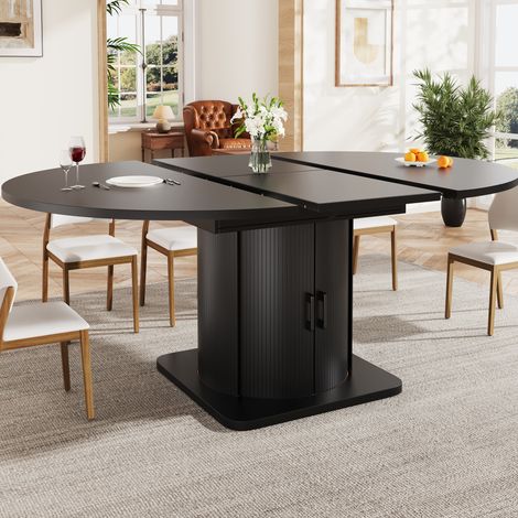 Tavolo allungabile rotondo-ovale 118-158 x 118 x 76 cm con cassetto, nero HAVRYA (1/5)