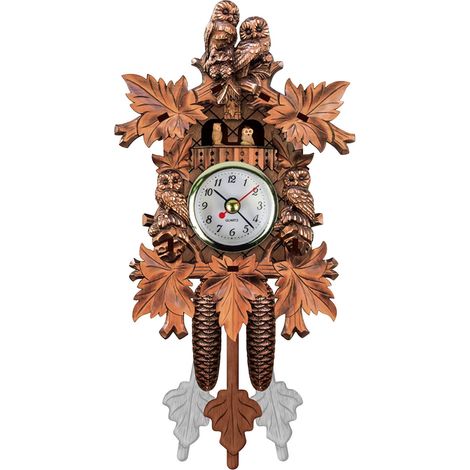 Horloge Coucou Murale - Bois Massif - Mouvement Pendule - Fonction Horloge et Décoration Intérieure - 26 x 6 x 14 cm - 1 Pièce (1/4)