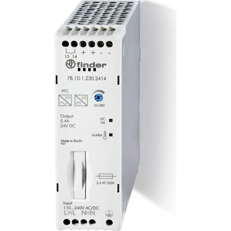 Alim indus E 88 265VAC S 24VDC 5,4A 130W fusible incorporé PFC pré-alarme FINDER 781D12302415PAS