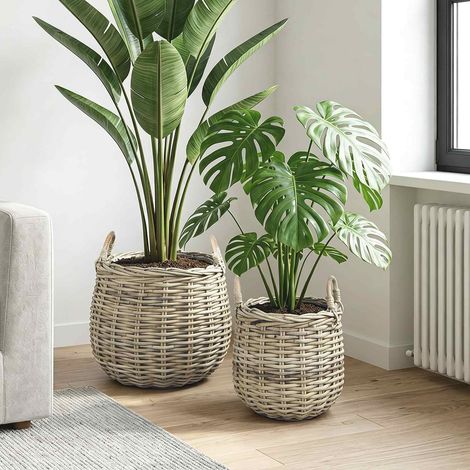 vidaXL Planter Basket GENDT 2 pcs Natural Grey Kubu Rattan (1/5)