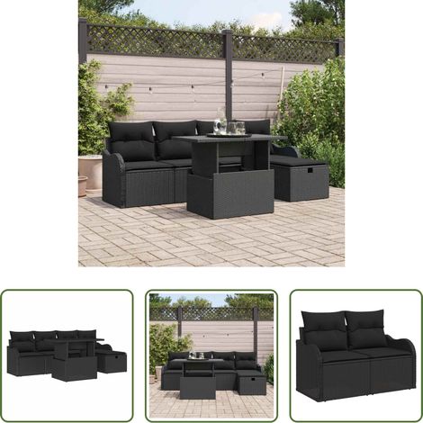 Gartenmöbel - Garten-Sofa-Set mit Kissen 6 pcs Schwarz Poly Rattan (1/5)
