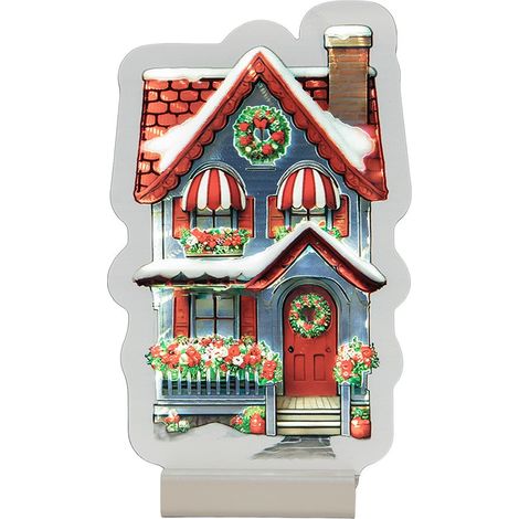Lampe Miroir Infini de Noël en Forme de Maison en Plastique Rouge 13x5x21 cm - PANGIVO (1/5)