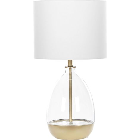 Lampe de table Base en Verre Abat-jour Blanc Doré Design Glamour Okari