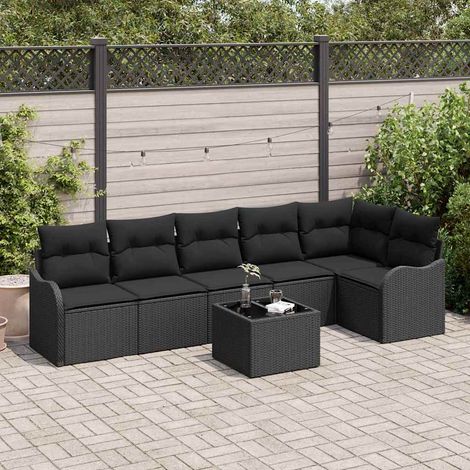 Garten-Sofa-Set mit Kissen mit Speicher 7 pcs Beige Poly Rattan