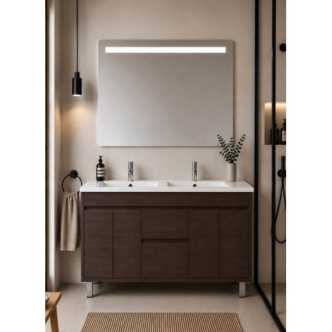 Mobile bagno con lavabo ORIGENBATH ISQUIA senza specchio 120x45 cm doppio lavabo frassino tea (1/3)