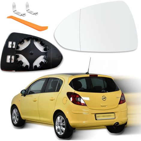 Miroir Rétroviseur Extérieur Gauche pour Corsa D 2006-2014 E 2014-2019 Glace Verre de Remplacement Recul Chauffant Asphérique avec Plaque de Support et Accessoires (1/5)