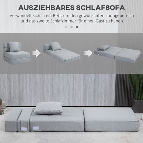 Fauteuil relax transformable en couchage, 1 coussin, 70x70x61 cm, gris clair (1/4)
