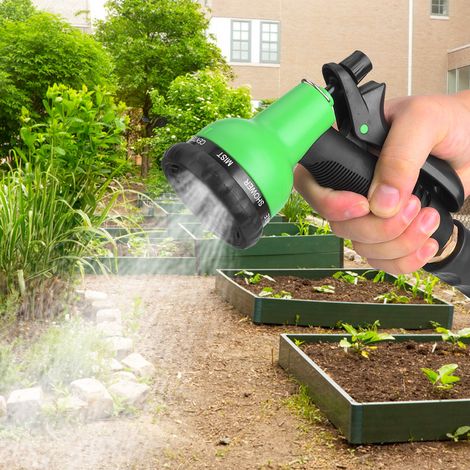 Pistolet d'arrosage pour jardin et lavage de voiture, 8 jets différents, tuyau de 9,75 m (32 pi), raccord NPT 5/8 po, longueur 10 m (32 pi). (1/5)