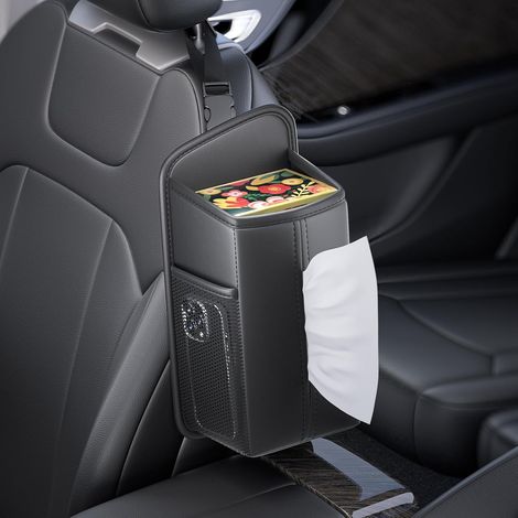 Porta fazzoletti per sedile anteriore, organizer per poggiatesta con 2 tasche laterali in rete per cellulari e carte, in resistente similpelle PU (nero)