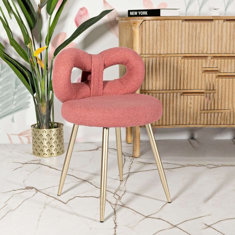 Sedia Rishik, una Sedia, Seduta in Tessuto Effetto Bouclè, Imbottito, Rosa (1/5)