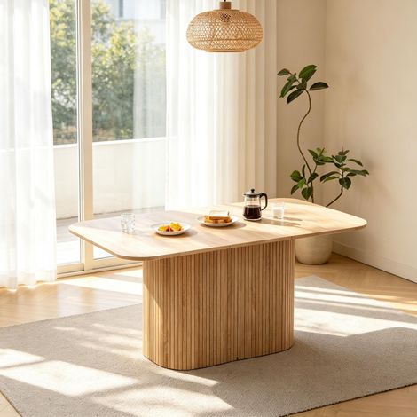 Mesa de comedor 160x90x75,5 cm efecto madera natural para salón FloraGrace (1/5)