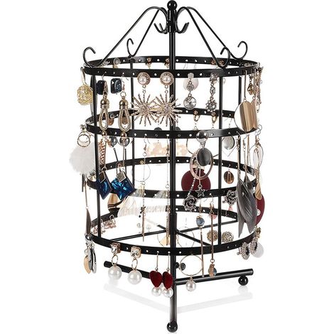 Présentoir rotatif pour boucles d'oreilles - Organisateur de bijoux - Porte-boucles d'oreilles pour 72 paires - Présentoir à bijoux tournant - Rangement bijoux - Noir (1/5)