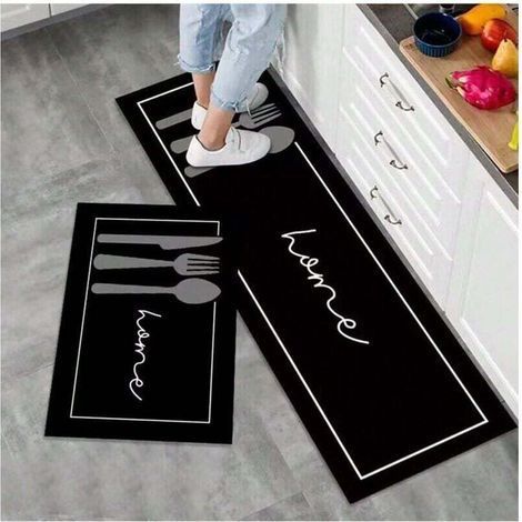 pair Lot de 2 tapis de cuisine antidérapants, tapis de cuisine lavables, tapis de cuisine absorbant l'eau et l'huile pour couloir, salle à manger, paillasson d'entrée et de porte 40 x 60 + 40 x 120 cm (1/4)