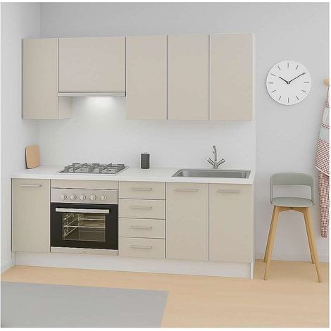 Cocina Kit-Chef con encimera y con zocalo de 220 cm de ancho en visón.