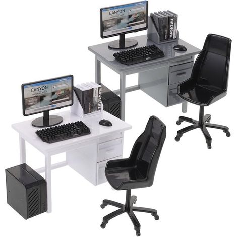 Lot de 2 mini-modèles de bureau – Miniatures – Échelle 1/12 – Idéal pour maisons de poupées et décoration intérieure – 9 x 6 x 10,7 cm – Plastique – Blanc/Gris (1/5)