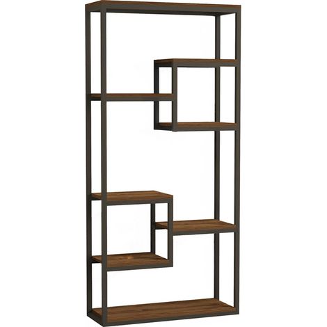 Scaffale alto in stile industriale in effetto legno e nero - 182 cm LOPA