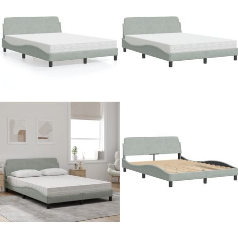 Bett mit Matratze Hellgrau 140x200 cm Samt - Samtsofa - Doppelbett - Boxspringbett - Schlafzimmermöbel - Bequeme Matratze - Home & Living (1/5)