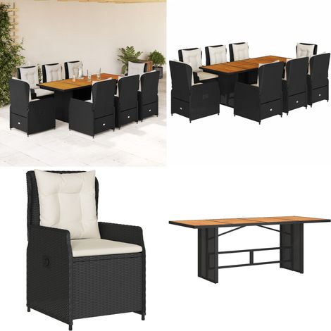 9-tlg. Garten-Essgruppe mit Kissen Schwarz Poly Rattan - Gartentisch - Esstisch - Gartenmöbel Set - Outdoor Möbel - Terrassenmöbel - Home & Living (1/5)