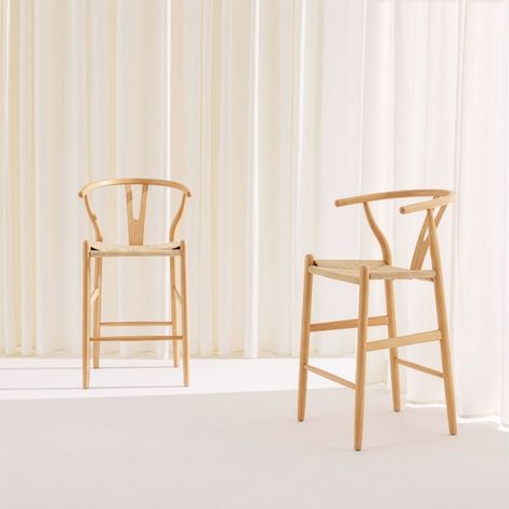 sweeek - Lot de 2 tabourets de bar vintage bois de hêtre et cordes naturel - Cecile (1/5)