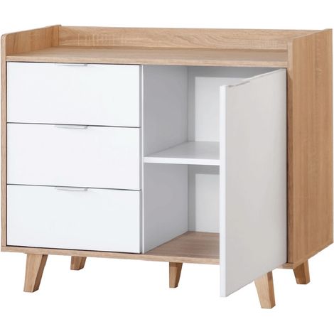 TOPKIT | Buffet avec 1 porte et 3 tiroirs 2174| Buffet Buffet | Buffet de salle à manger | chêne blanc (1/5)