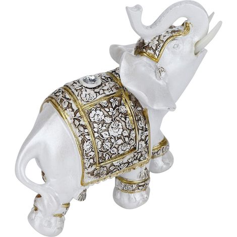 Éléphants Feng Shui, figurines éléphant blanc trompe levée, décoration intérieure dorée fleurie porcelaine, lot de 2, statue porte-bonheur (1/5)