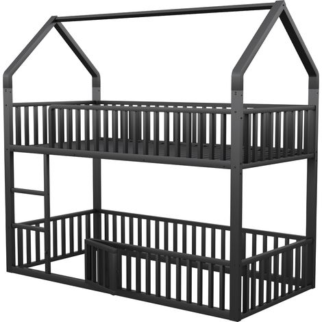 Letto a castello per bambini 90 x 200 cm in metallo nero, con scala e porta apribile (1/5)