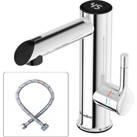 Robinet électrique en acier inoxydable - 220 V - Chauffe-eau instantané - Robinet de salle de bain - Robinet électrique avec affichage numérique (chrome) (1/5)