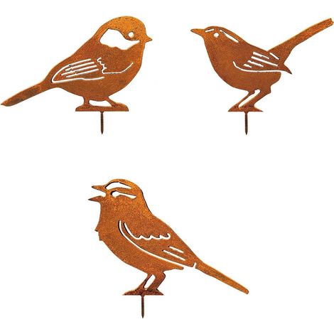 Décoration de Jardin Oiseaux Rouillés - EINNENFFER - Figurines Vintage Mésange, Roitelet et Moineau pour Arbres et Espaces Verts, Résistantes aux Intempéries (1/5)