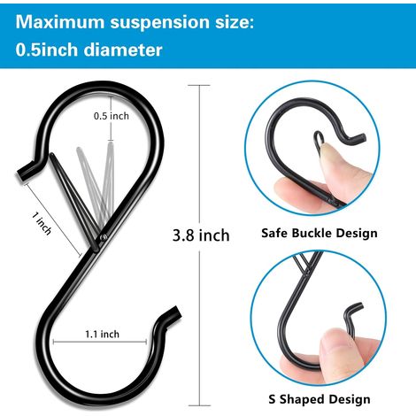 Filiyano-Lot de 17 crochets en S avec boucle de sécurité, 9 cm, en acier inoxydable, pour suspendre des objets dans la cuisine, sur une tringle à (1/5)