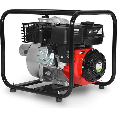 Greencut – Pompe à eau GWP300X – Moteur essence 5,7 CV – Débit max 58 m³/h – Hauteur de refoulement 28 m – Profondeur d'aspiration 7,5 m