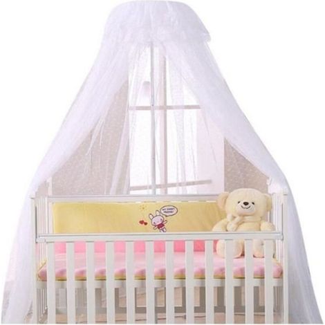 (Blanc)Grand Ciel de Lit avec Support Moustiquaire pour lit Bébé, Protecteur Lit Contre Insectes Araignées Moustiques avec Poteau Blanc (1/4)