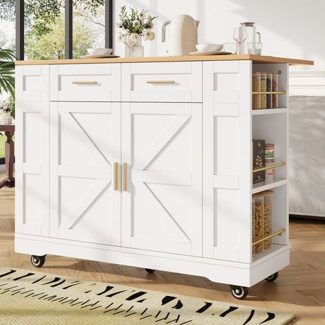 URBAN MEUBLE Îlot de cuisine blanc plateau pliant et rangement Intelligent 120x40x90cm (1/5)
